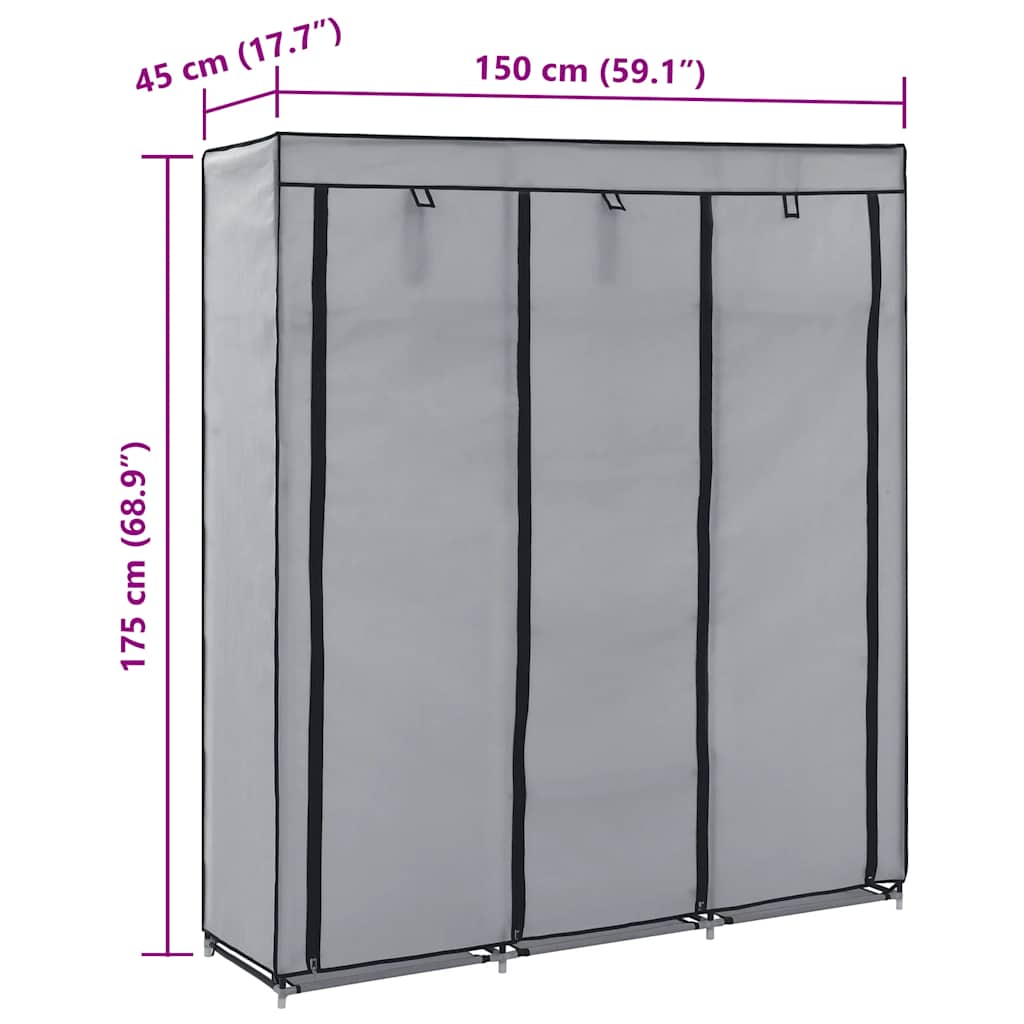Wardrobe with Compartments and Rods Grey 150x45x175 cm Fabric