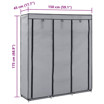 Wardrobe with Compartments and Rods Grey 150x45x175 cm Fabric