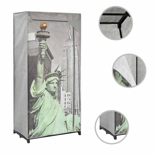Wardrobe | Grey, Multicolour | Polyester, Iron | Medium | Collapsible