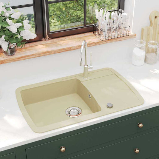 144852 vidaXL Granite Kitchen Sink Single Basin Beige