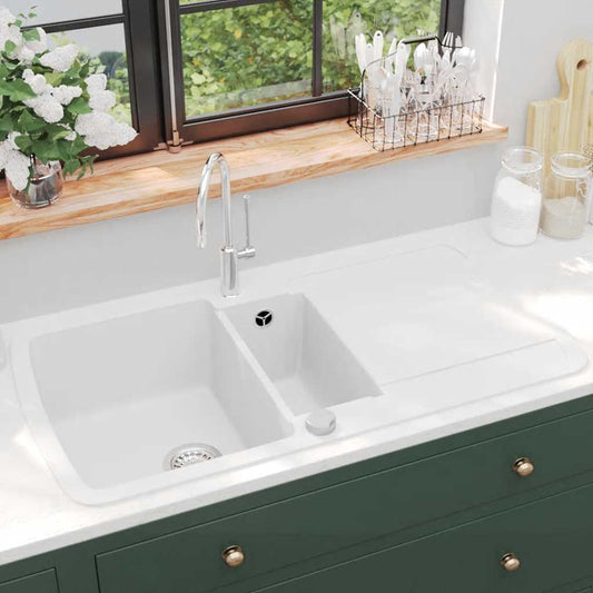 Granite Kitchen Sink Double Basins White