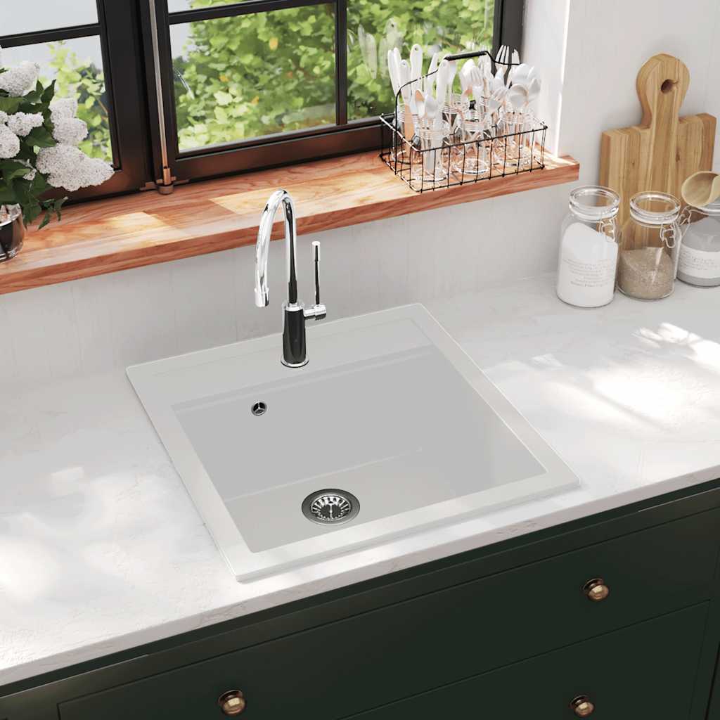 144857 vidaXL Granite Kitchen Sink Single Basin White