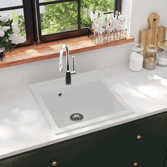 144857 vidaXL Granite Kitchen Sink Single Basin White