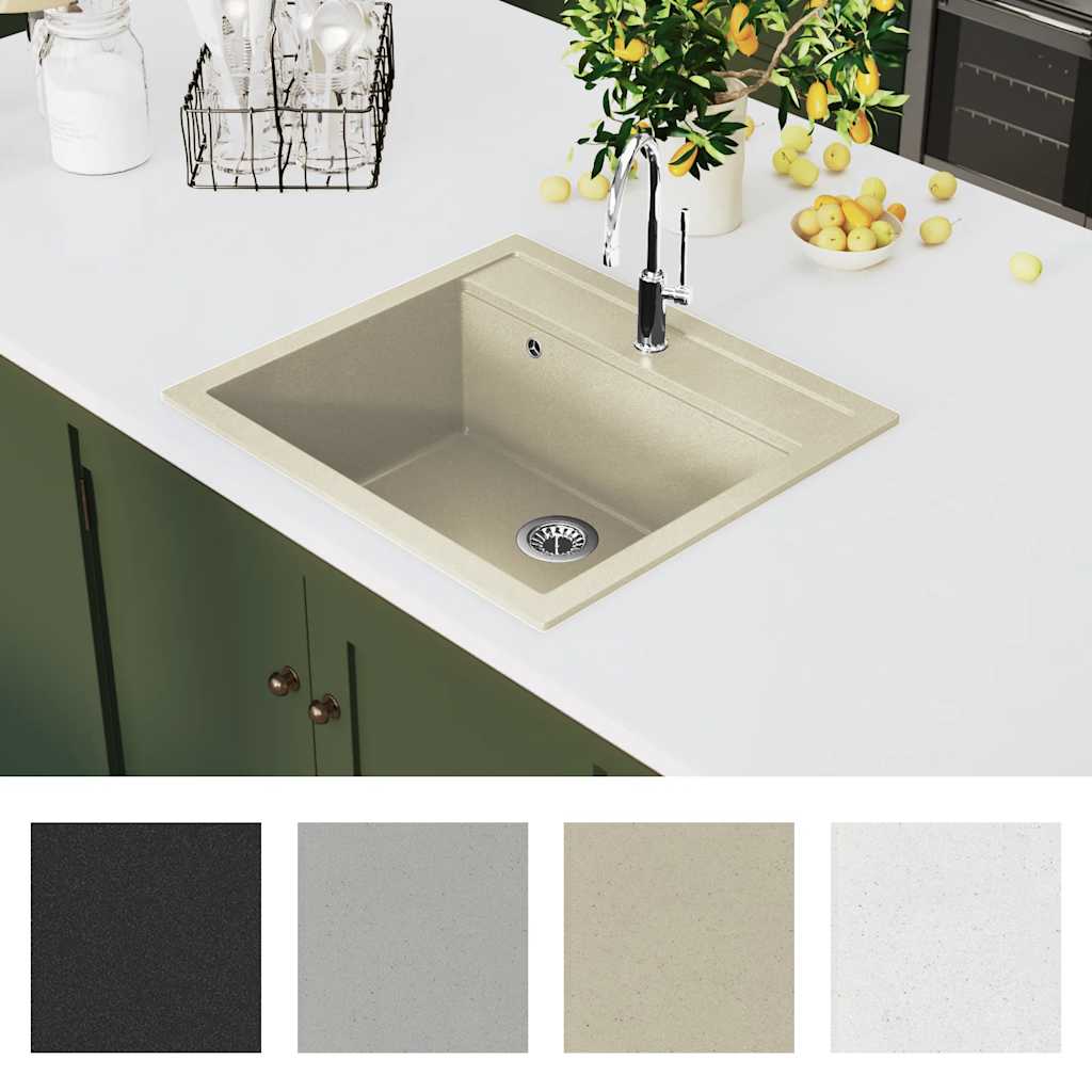 144862 vidaXL Granite Kitchen Sink Single Basin Beige