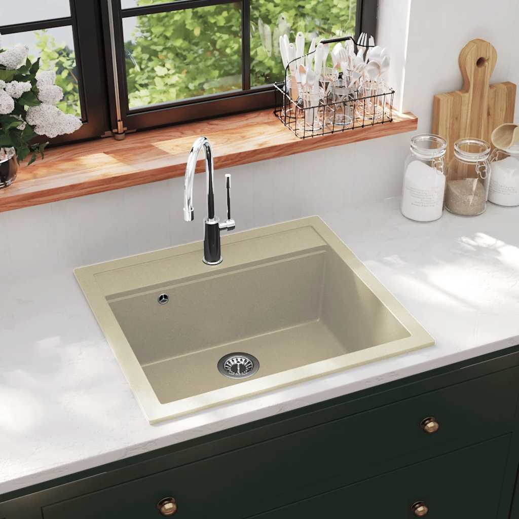 144862 vidaXL Granite Kitchen Sink Single Basin Beige
