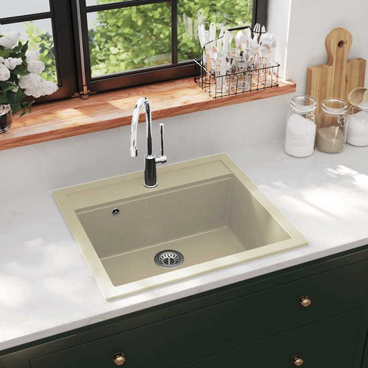 144862 vidaXL Granite Kitchen Sink Single Basin Beige