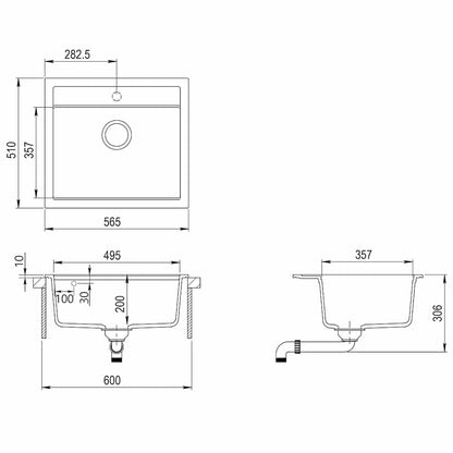 144863 vidaXL Granite Kitchen Sink Single Basin White