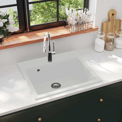 144863 vidaXL Granite Kitchen Sink Single Basin White
