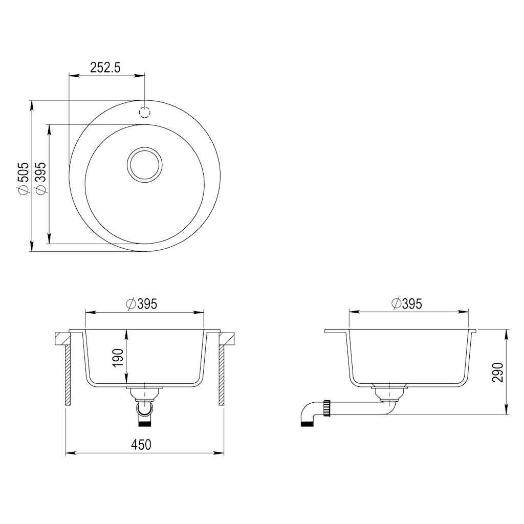 Granite Kitchen Sink Single Basin Round White