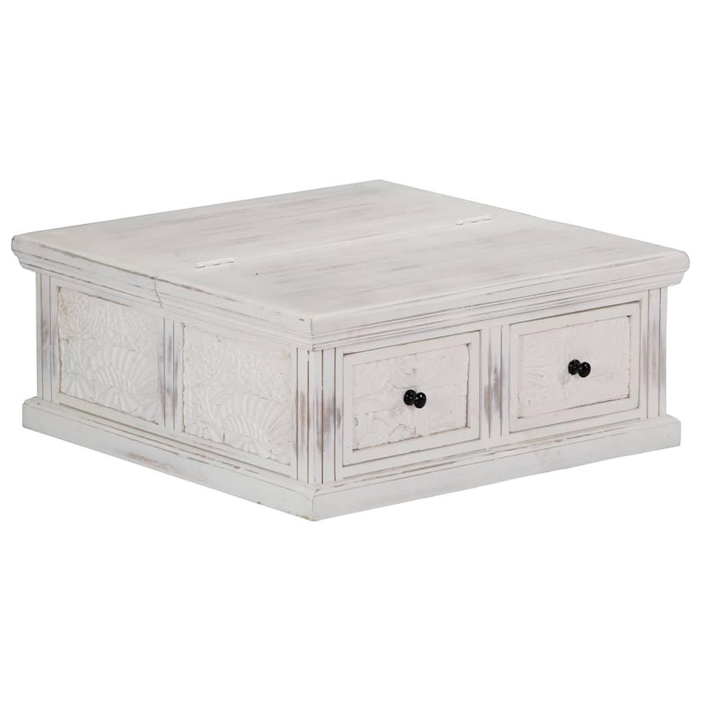 Coffee Table | White | Solid Mango Wood | 70 cm x 70 cm x 30 cm
