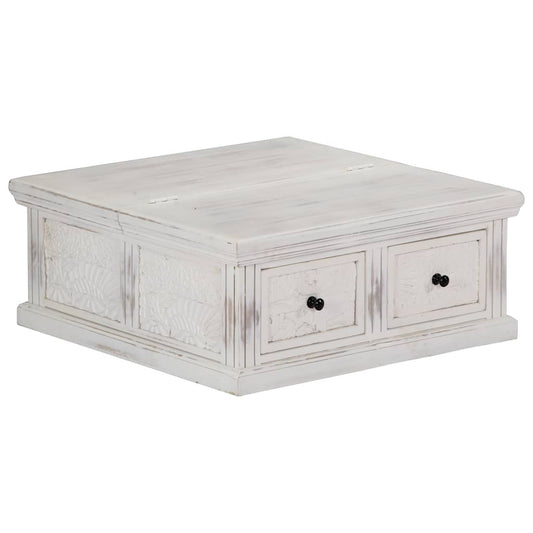 Coffee Table | White | Solid Mango Wood | 70 cm x 70 cm x 30 cm