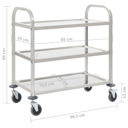 3-Tier Kitchen Trolley 96.5x55x90 cm Stainless Steel