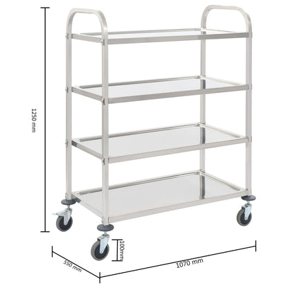 4-Tier Kitchen Trolley 107x55x125 cm Stainless Steel