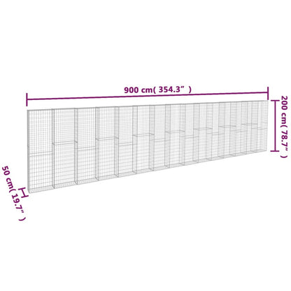 Gabion Wall with Covers Galvanized Steel 354.3"x19.7"x78.7"