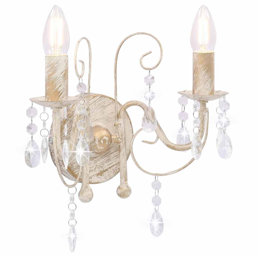 Wall Lamp with Beads Antique White 2 x E14 Bulbs