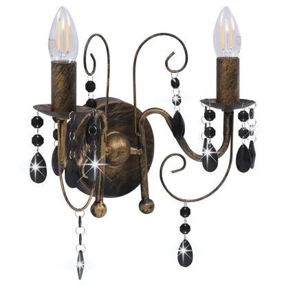 Wall Lamp with Beads Antique Black 2 x E14 Bulbs