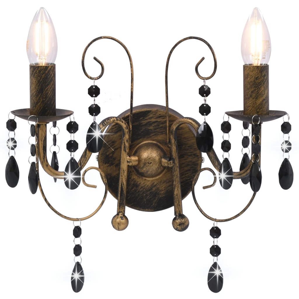 Wall Lamp with Beads Antique Black 2 x E14 Bulbs