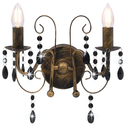 Wall Lamp with Beads Antique Black 2 x E14 Bulbs