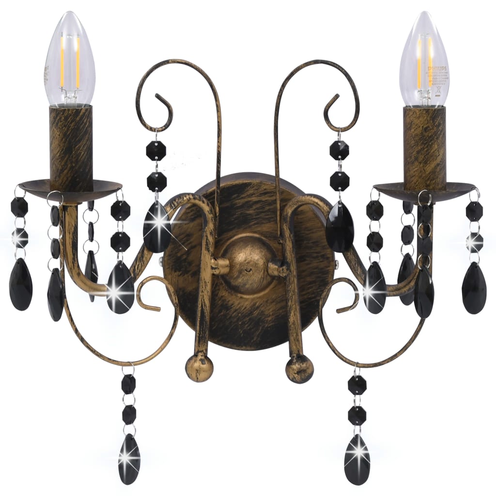 Wall Lamp with Beads Antique Black 2 x E14 Bulbs