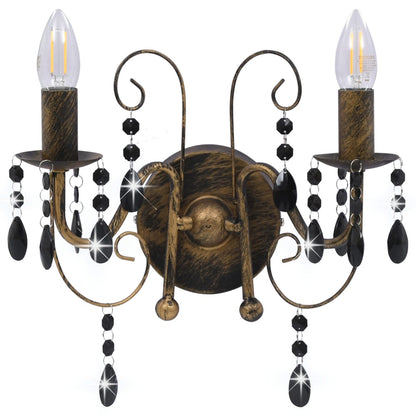 Wall Lamp with Beads Antique Black 2 x E14 Bulbs