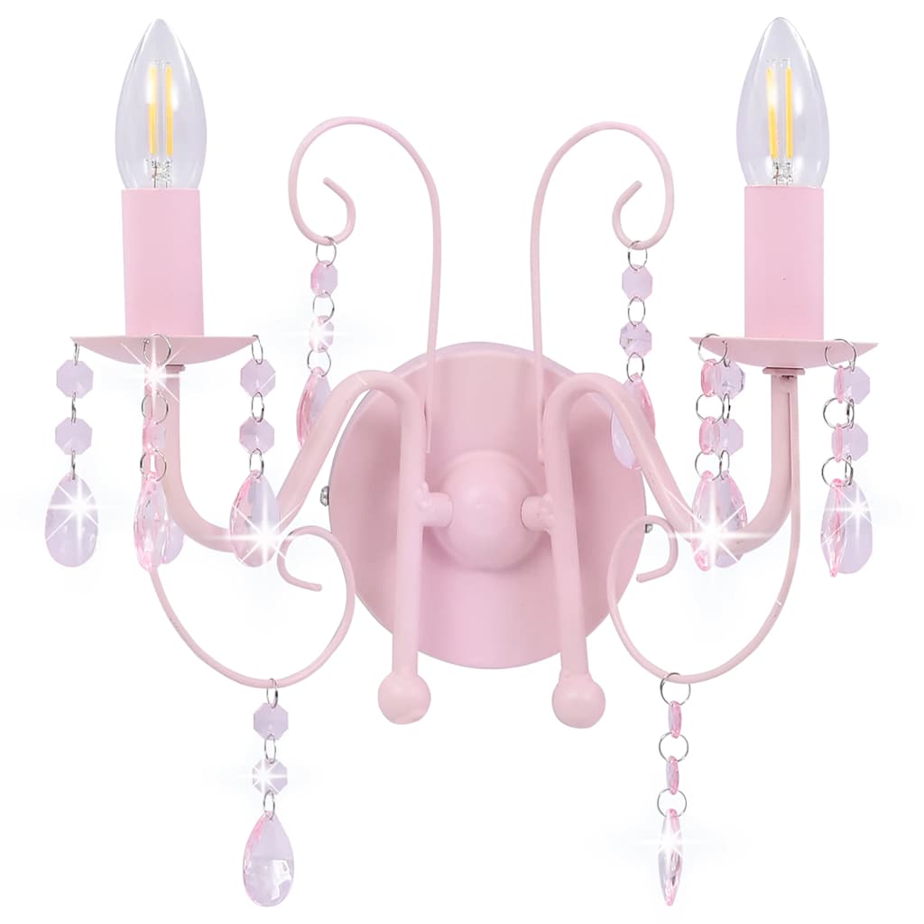 Wall Lamp with Beads Pink 2 x E14 Bulbs