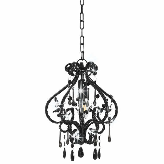 Ceiling Lamp with Beads Black Round E14