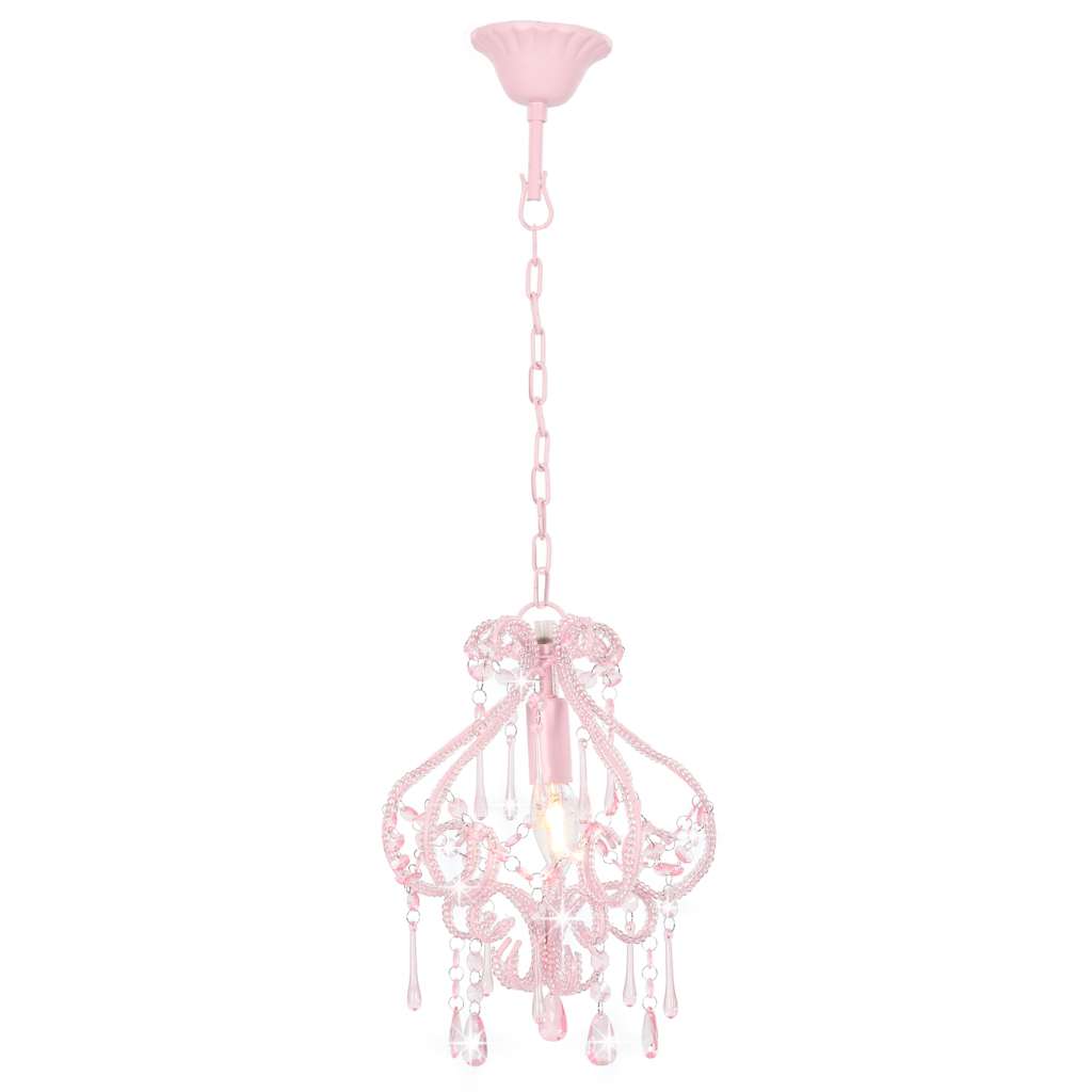 Ceiling Lamp with Beads Pink Round E14