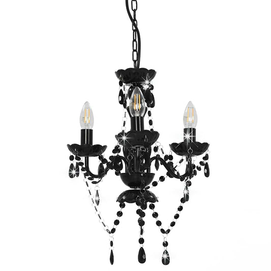 Chandelier with Beads Black Round 3 x E14