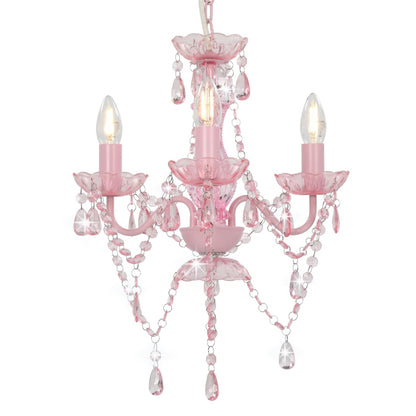 Chandelier with Beads Pink Round 3 x E14