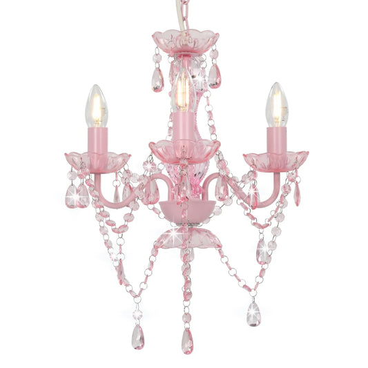 Chandelier with Beads Pink Round 3 x E14