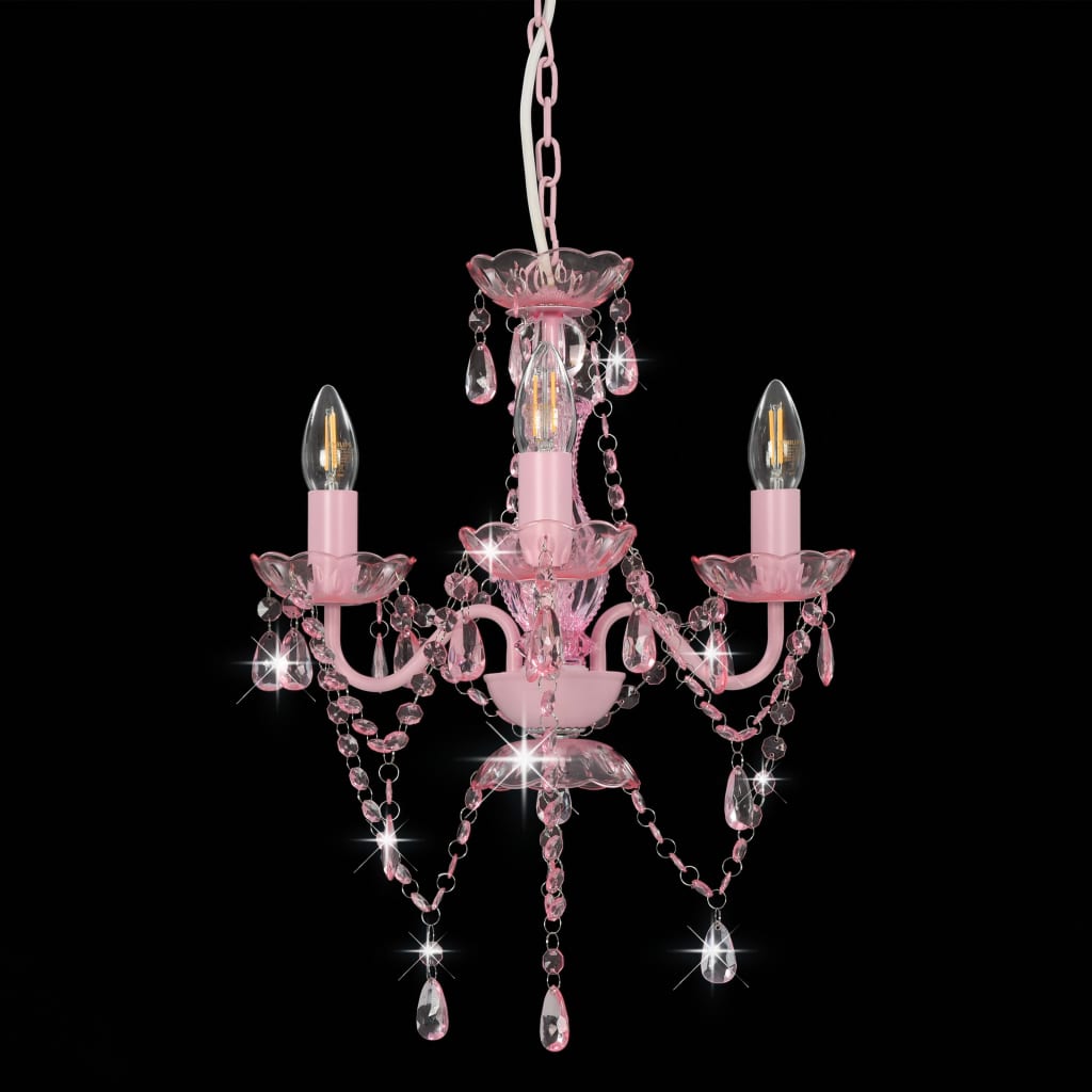 Chandelier with Beads Pink Round 3 x E14