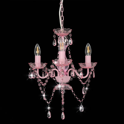 Chandelier with Beads Pink Round 3 x E14