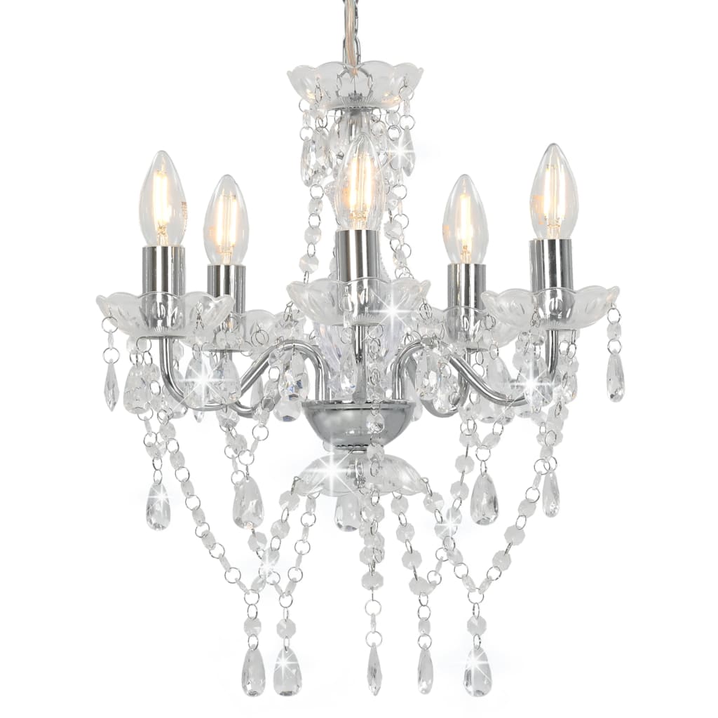 Chandelier with Crystal Beads Silver Round 5 x E14