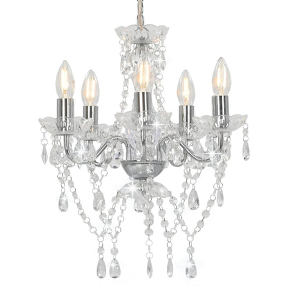 Chandelier with Crystal Beads Silver Round 5 x E14