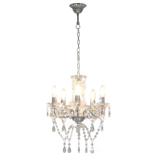 Chandelier with Crystal Beads Silver Round 5 x E14