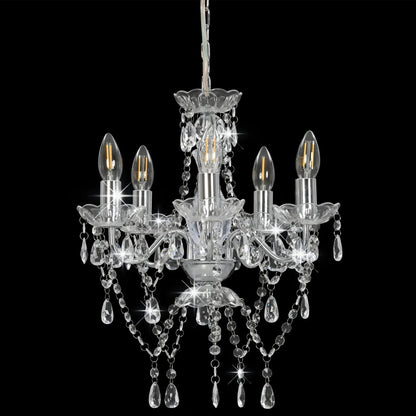 Chandelier with Crystal Beads Silver Round 5 x E14