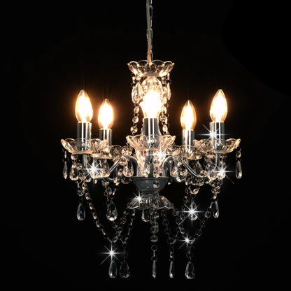 Chandelier with Crystal Beads Silver Round 5 x E14