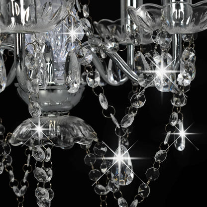 Chandelier with Crystal Beads Silver Round 5 x E14