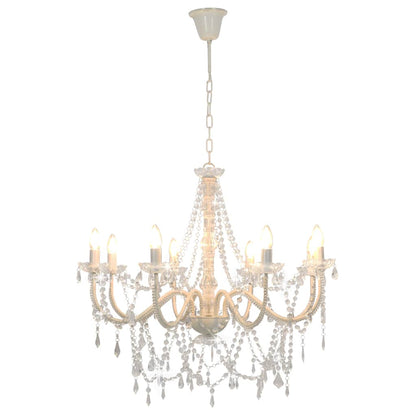 Chandelier with Beads White 8 x E14 Bulbs