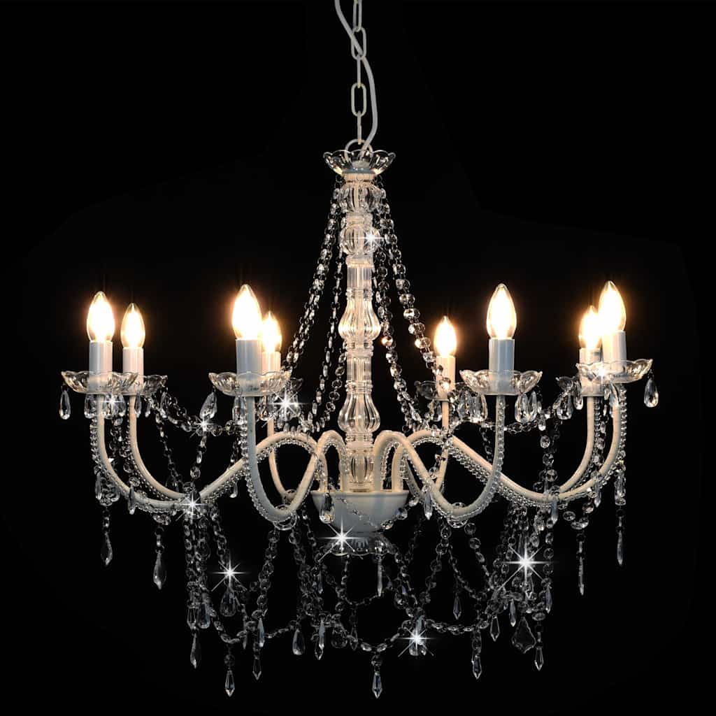 Chandelier with Beads White 8 x E14 Bulbs