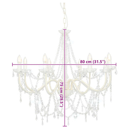 Chandelier with Beads White 8 x E14 Bulbs