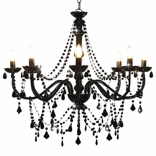 Chandelier | Black | Metal, Acrylic | Large | Decorative Beads