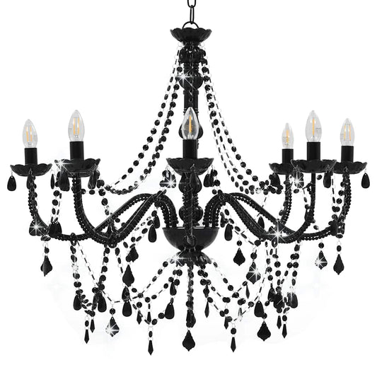 Chandelier | Black | Metal, Acrylic | Large | Decorative Beads