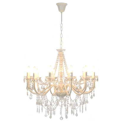 Chandelier with Beads White 12 x E14 Bulbs