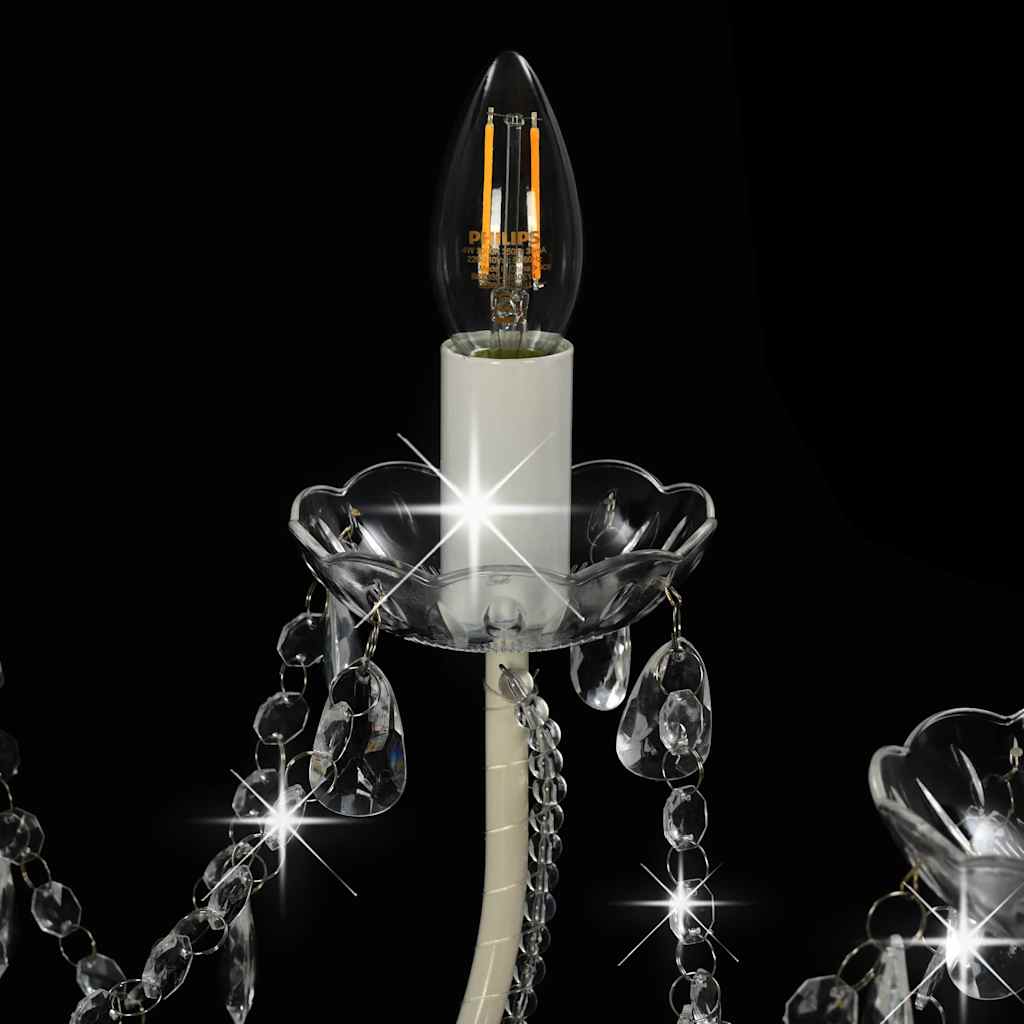 Chandelier with Beads White 12 x E14 Bulbs