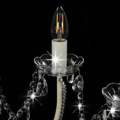 Chandelier with Beads White 12 x E14 Bulbs