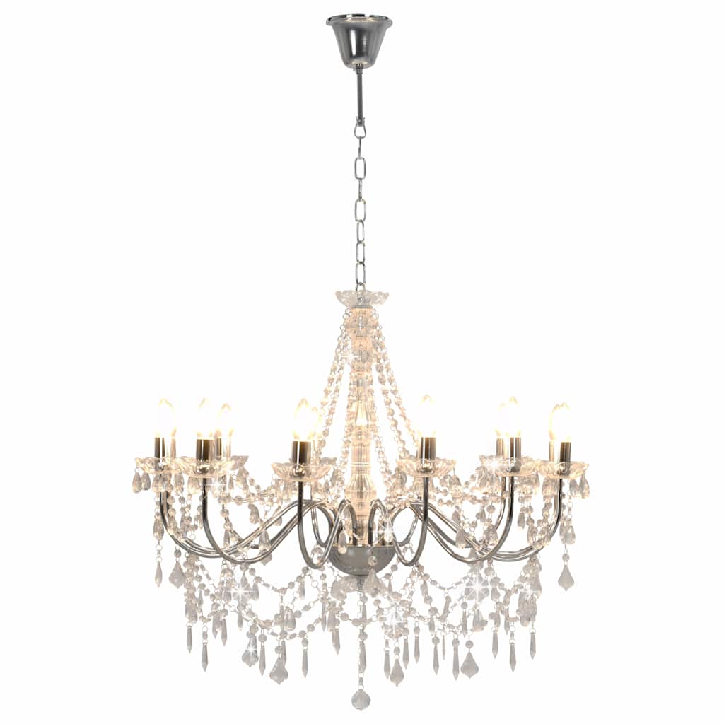 Chandelier with Beads Silver 12 x E14 Bulbs