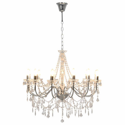 Chandelier with Beads Silver 12 x E14 Bulbs