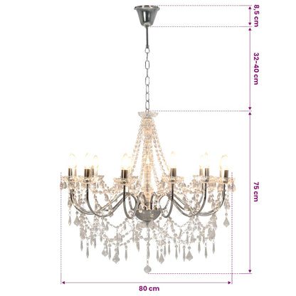 Chandelier with Beads Silver 12 x E14 Bulbs