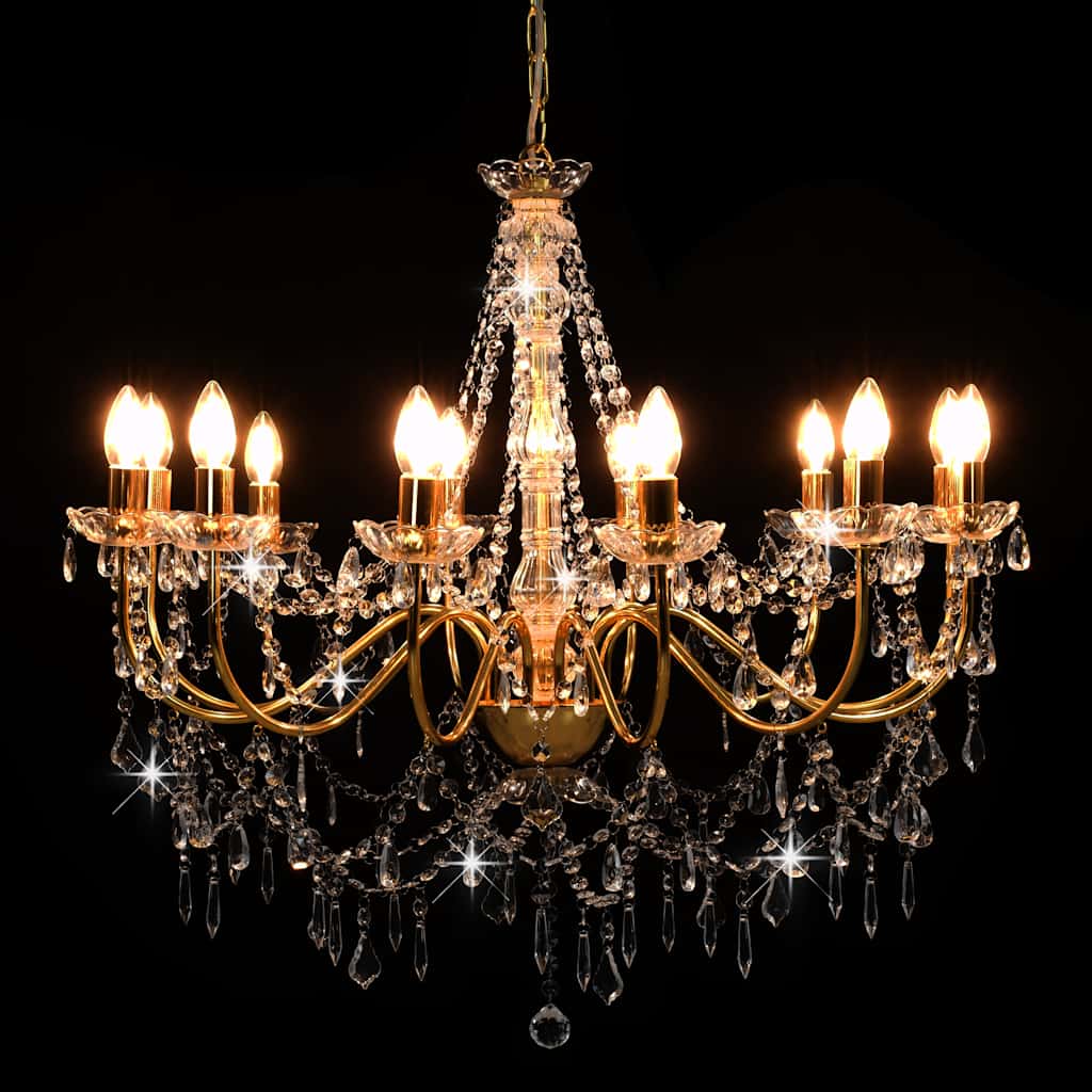 Chandelier with Beads Golden 12 x E14 Bulbs